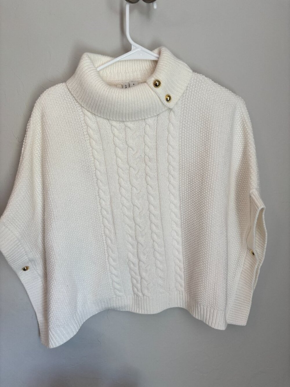 Janie and Jack Ivory Sweater Cape with Gold Button Detail